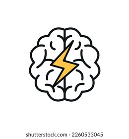 Brain with Lightning, brainstorm vector icon.
