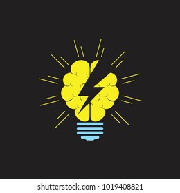 brain with lightning bulb symbol logo vector