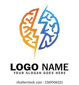 Brain + lightning shape vector logo