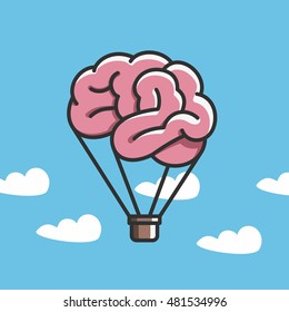 Brain like hot air balloon, free mind, imagination, creative concept illustration