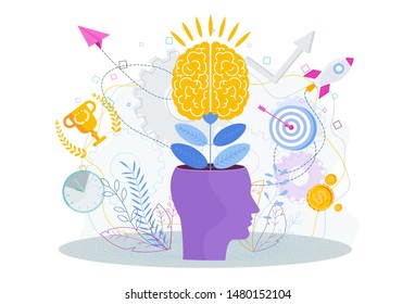 Brain is like a tree growing in a human head. The development of thinking, knowledge, analytical skills. Outstanding mind, creative ideas, innovative solutions. Business success Metaphor.
