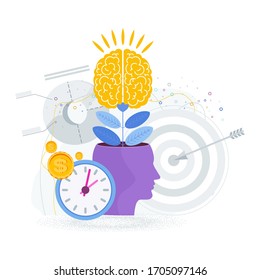 Brain is like a tree growing in a human head. The development of thinking, knowledge, analytical skills. Outstanding mind, creative ideas, innovative solutions. Business success Metaphor.