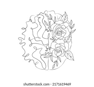 Brain line art illustration, flower drawing , victor file , print , concept drawing  svg