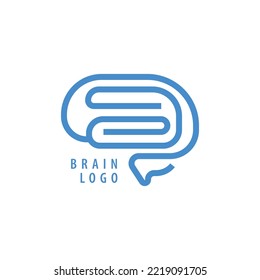 Brain line art logo. Blue colored line. Logo for apps, technology, neuroscience, artificial intelligence, company, computer software, and brand.