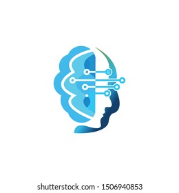 brain with a line connecting to circle logo template
