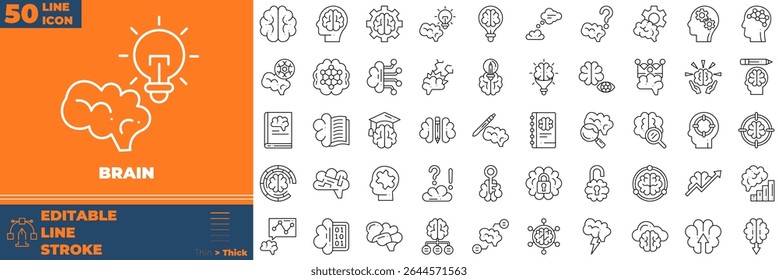 Brain Line Editable Icons set. Vector illustration in modern thin line style of brain icons: memory, mind, imagination, etc