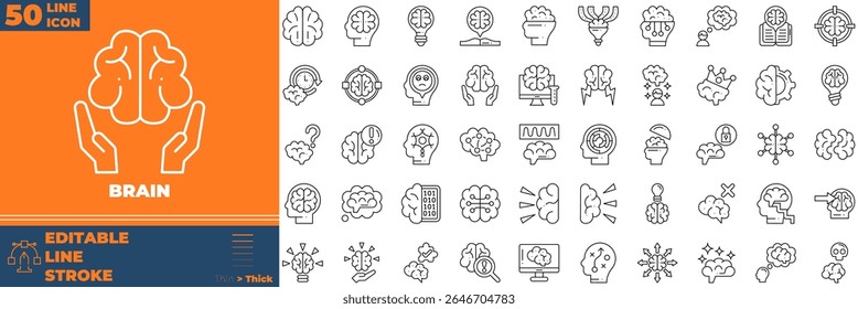 Brain Line Editable Icons set. Vector illustration in modern thin line style of brain icons: memory, cognition, creativity, etc