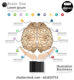 Brain  Line And  Hand 2 Sides - Modern Idea And Concept Vector Illustration Business Infographic Template With Icon.