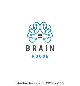 Línea de cerebro con la plantilla de diseño del logotipo de la casa vector plano