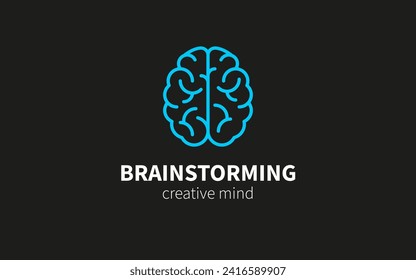 Brain line icon. Creative brain idea, brainstorm. Thin sign of innovation, solution, education logo. Web logo template ui ux. Vector illustration eps 10.