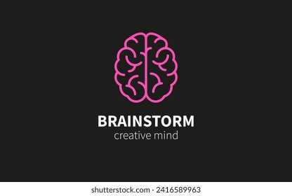 Brain line icon. Creative brain idea, brainstorm. Thin sign of innovation, solution, education logo. Web logo template ui ux. Vector illustration eps 10.