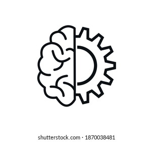 brain line icon. Gear, cog, processing. Artificial intelligence concept. Can be used for topics like neural networks, machine learning, robotic technology
