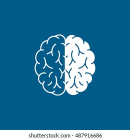 Brain Line Icon On Blue Background