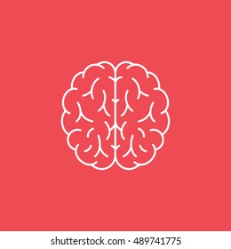 Brain Line Icon On Red Background