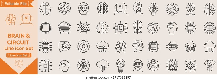 Brain line icon set, relativity innovation set of web icons in line style. Creative business solutions icons for web and mobile . Creative idea, team management, solution, brainstorming, invention.