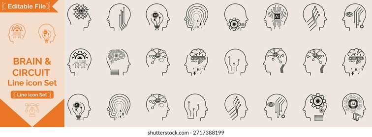 Brain line icon set, relativity innovation set of web icons in line style. Creative business solutions icons for web and mobile . Creative idea, team management, solution, brainstorming, invention.