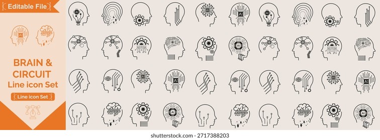 Brain line icon set, conjunto de inovação relatividade de ícones da web em estilo de linha. Ícones de soluções empresariais criativas para web e celular . Ideia criativa, gerenciamento de equipe, solução, brainstorming, invenção.