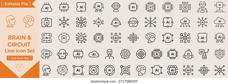 Gehirnzeilen-Icon-Set, Relativitätsinnovation-Set von Web-Icons im Linienstil. Kreative Business-Lösungen Symbole für Web und Mobile . Kreative Idee, Teammanagement, Lösung, Brainstorming, Erfindung.