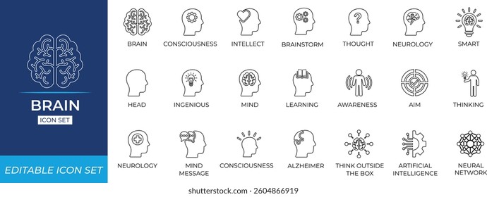 Brain Line Icon Set - vector illustration.