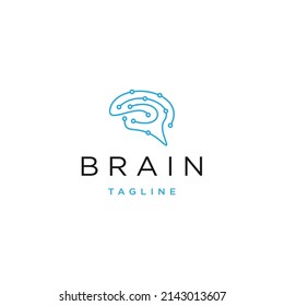 Modelo de diseño de icono de logotipo de línea de cerebro vector plano