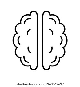 Brain line vector icon isolated on white background. Black outline symbol