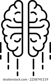Brain, line vector icon on transparent background. Outline Brain, line vector icon