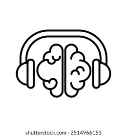 The brain listen studying using headphone learning icon, Outline symbol icon. Editable vector stroke.