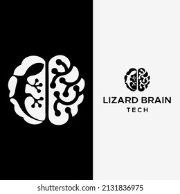 Diseño del logo de Brain y Lizard. inspiración de ilustración de icono vector. estilo de logotipo de espacio negativo. logotipos de empresas tecnológicas