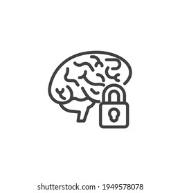 Brain lock line icon. linear style sign for mobile concept and web design. Mental health outline vector icon. Symbol, logo illustration. Vector graphics