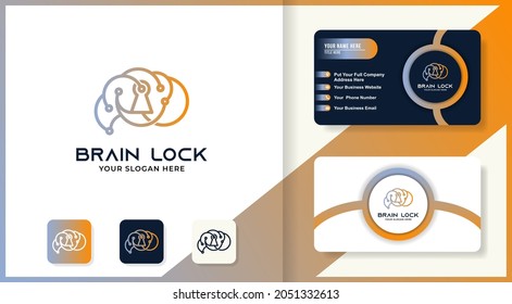 logotipo de bloqueo cerebral usar circuito circular y diseño de tarjeta de negocios