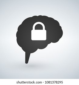 Brain Lock Brain Security Logo Design. Vector illustration isolated on white background.