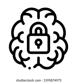 Brain And Locked Padlock Icon Vector. Outline Brain And Locked Padlock Sign. Isolated Contour Symbol Illustration