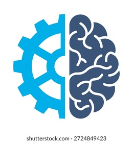 Icono de lógica cerebral azul diseño de Vector plano engranaje símbolo de mente inteligencia pensamiento innovación creativa elemento gráfico signo