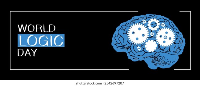 Cérebro com esquema lógico dedicado ao Dia Mundial da Lógica. Ilustração vetorial. Perfeito para banner, cartaz.