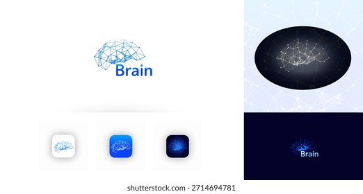 Logotipo de logotipo cerebral Icono de IA Mente Abstractas Logotipo de símbolo poligonal Tecnología de Ciencia de datos de red neuronal, Investigación médica, Tecnología de innovación neuronal, conocimiento de idea creativa Signo de lluvia de ideas. Ilustración vectorial