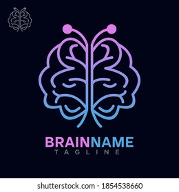 Brain logo with butterfly concept design vector template