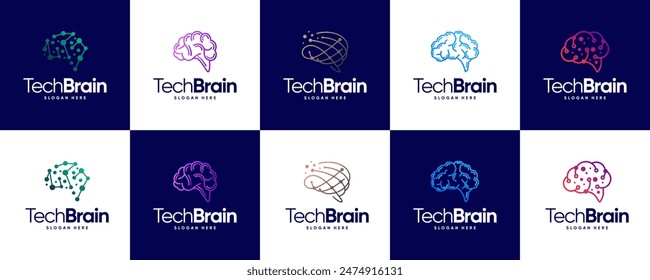 brain logo collection with concepts of digital technology, health science, global digital, connection, logo design template.