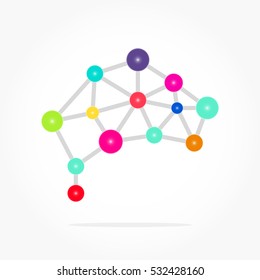 brain logo with colorful circle connected with grey lines