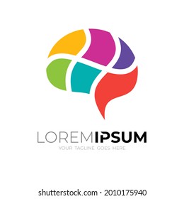 Brain logo and colorful design template, flat style