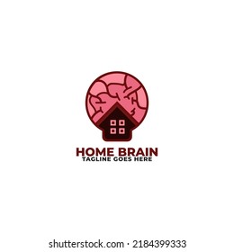 brain logo combination with house logo design template vector