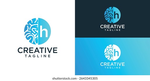 Logotipo do cérebro, combinação do cérebro e letra inicial H, modelo de logotipo de design plano, ilustração vetorial