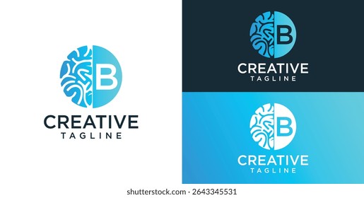 Logotipo del cerebro, combinación de cerebro y letra inicial B, Plantilla plana del logotipo del diseño, Ilustración vectorial