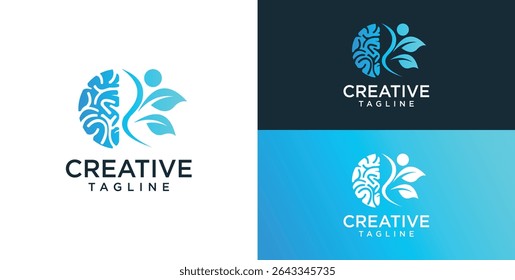 Brain Logo, combination of brain and technology freedom symbol, flat design logo template, vector illustration