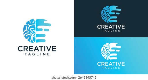 Brain Logo, combination of brain and technology freedom symbol, flat design logo template, vector illustration