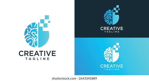 Brain Logo, combination of brain and technology freedom symbol, flat design logo template, vector illustration