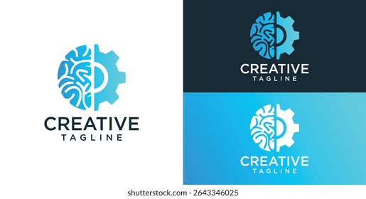 Brain Logo, combination of brain and technology freedom symbol, flat design logo template, vector illustration