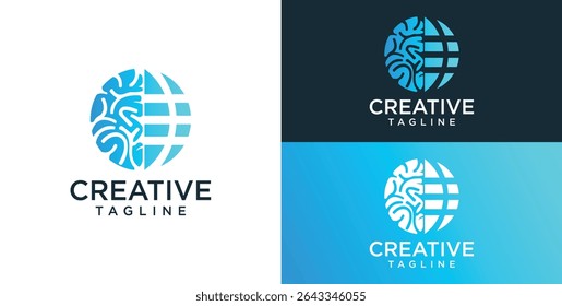 Brain Logo, combination of brain and technology freedom symbol, flat design logo template, vector illustration