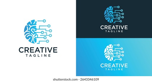 Brain Logo, combination of brain and technology freedom symbol, flat design logo template, vector illustration
