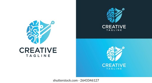 Brain Logo, combination of brain and technology freedom symbol, flat design logo template, vector illustration