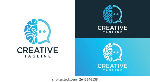 Brain Logo, combination of brain and technology freedom symbol, flat design logo template, vector illustration
